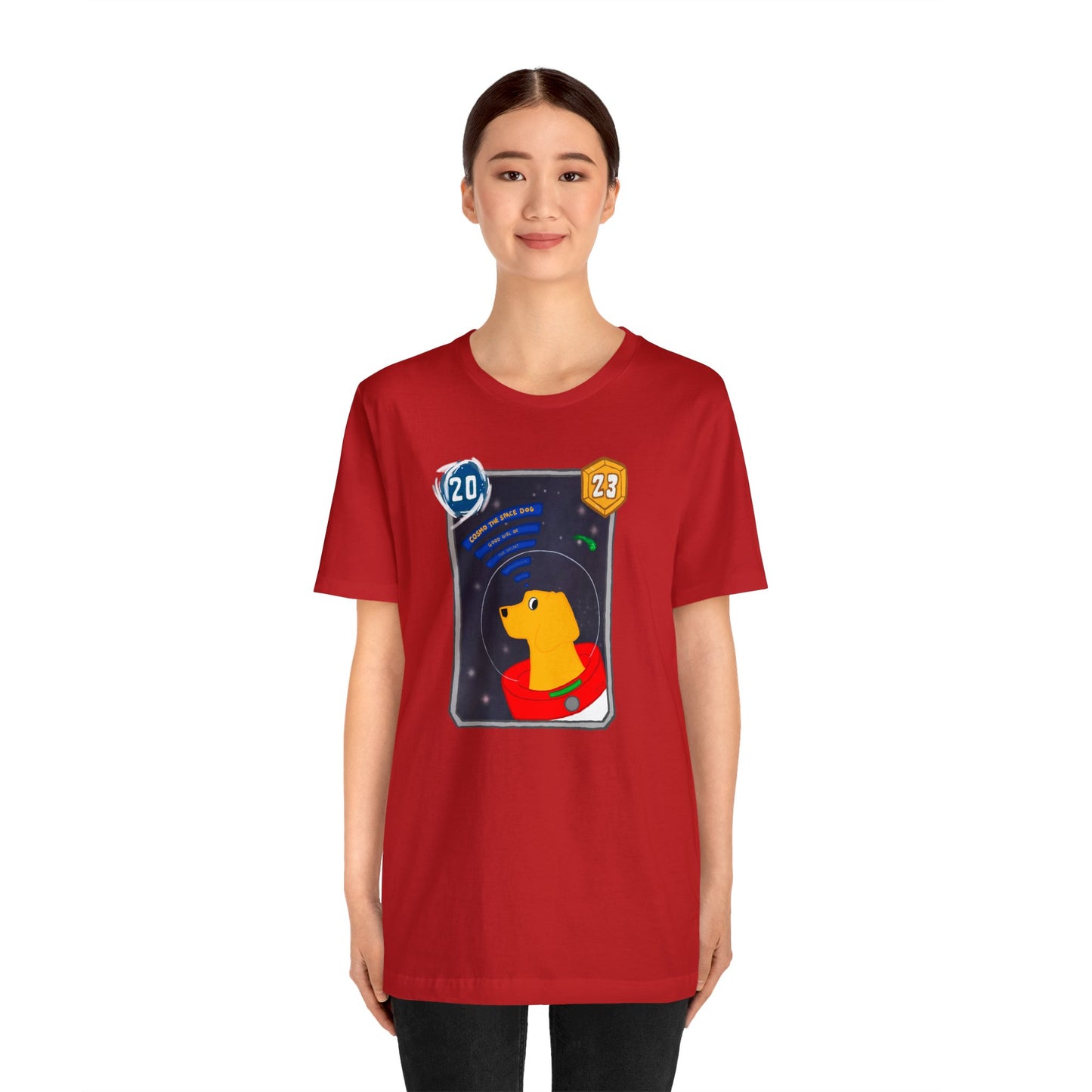 Snap Kang x Spooky Dino Marvel Snap inspired Cosmo Card (Good Girl Variant) - Unisex Jersey Short Sleeve Tee
