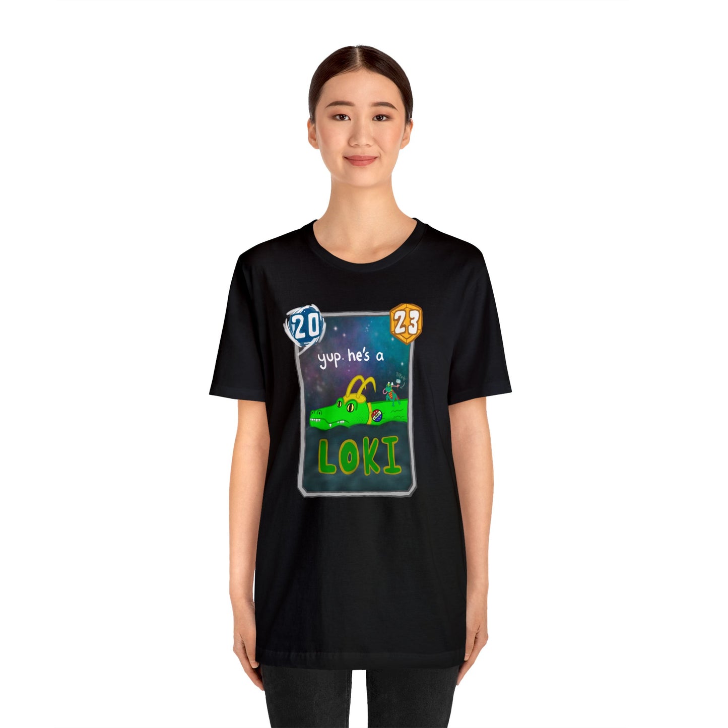 Snap Kang x Spooky Dino Marvel Snap inspired Alligator Loki Card - Unisex Jersey Short Sleeve Tee