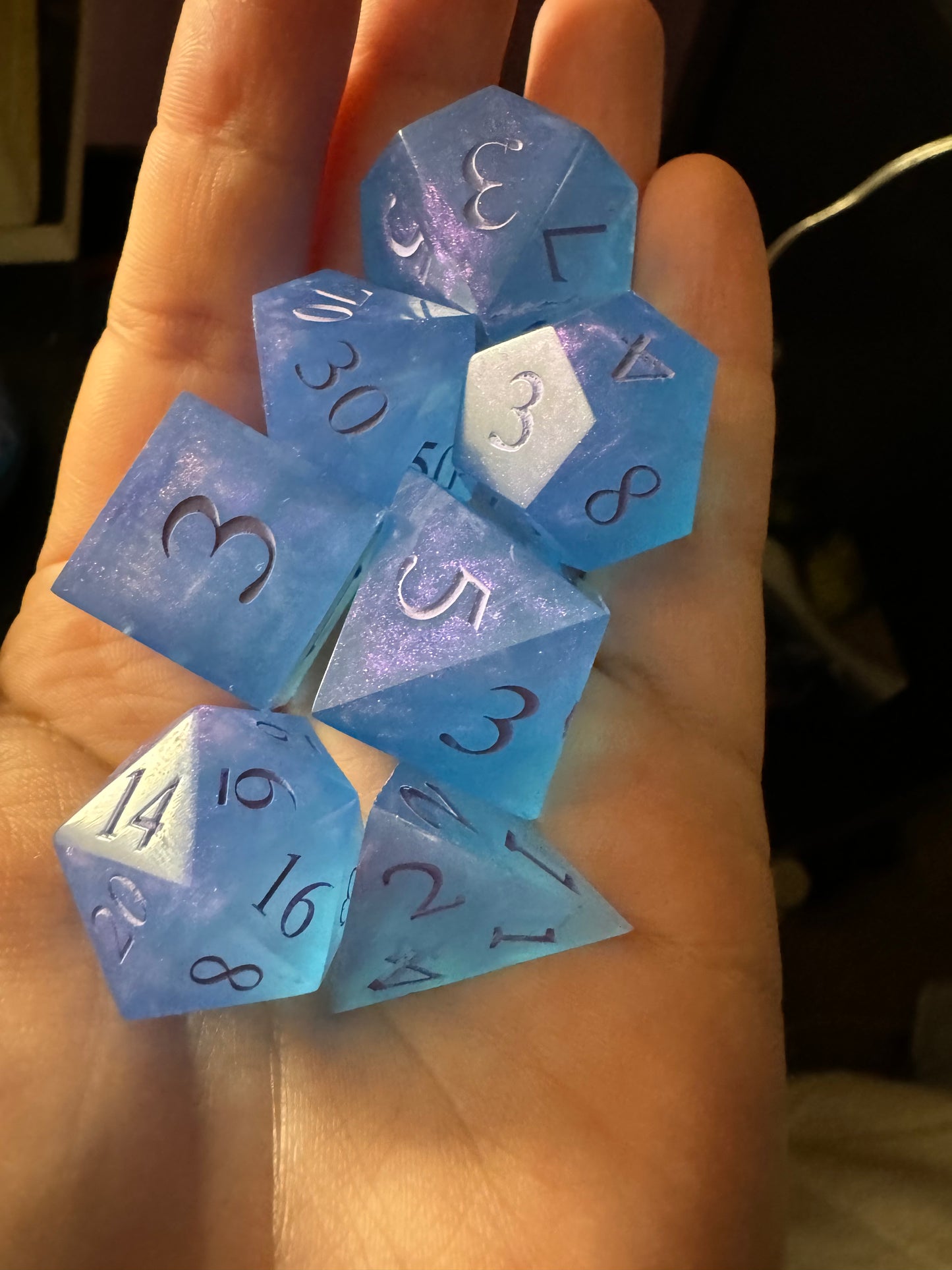 Iridescent Blue/Purple Handmade Gaming Dice Set
