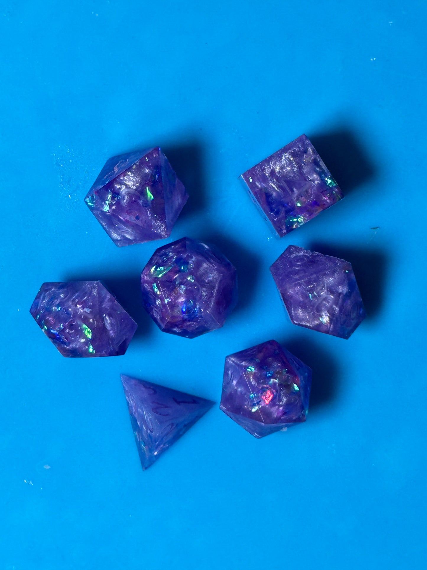 Purple and Teal Flake Handmade Gaming Dice Set