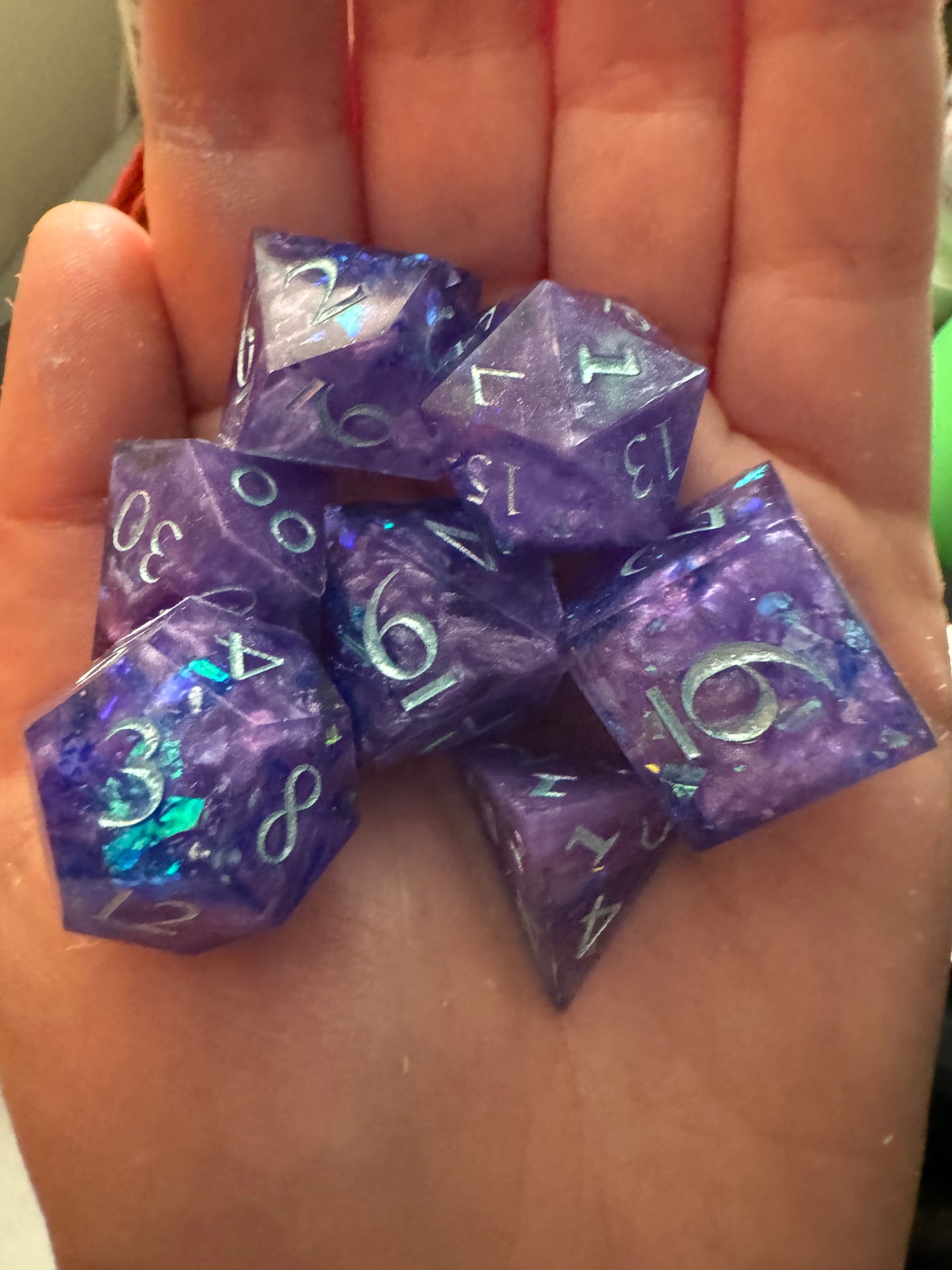 Purple and Teal Flake Handmade Gaming Dice Set