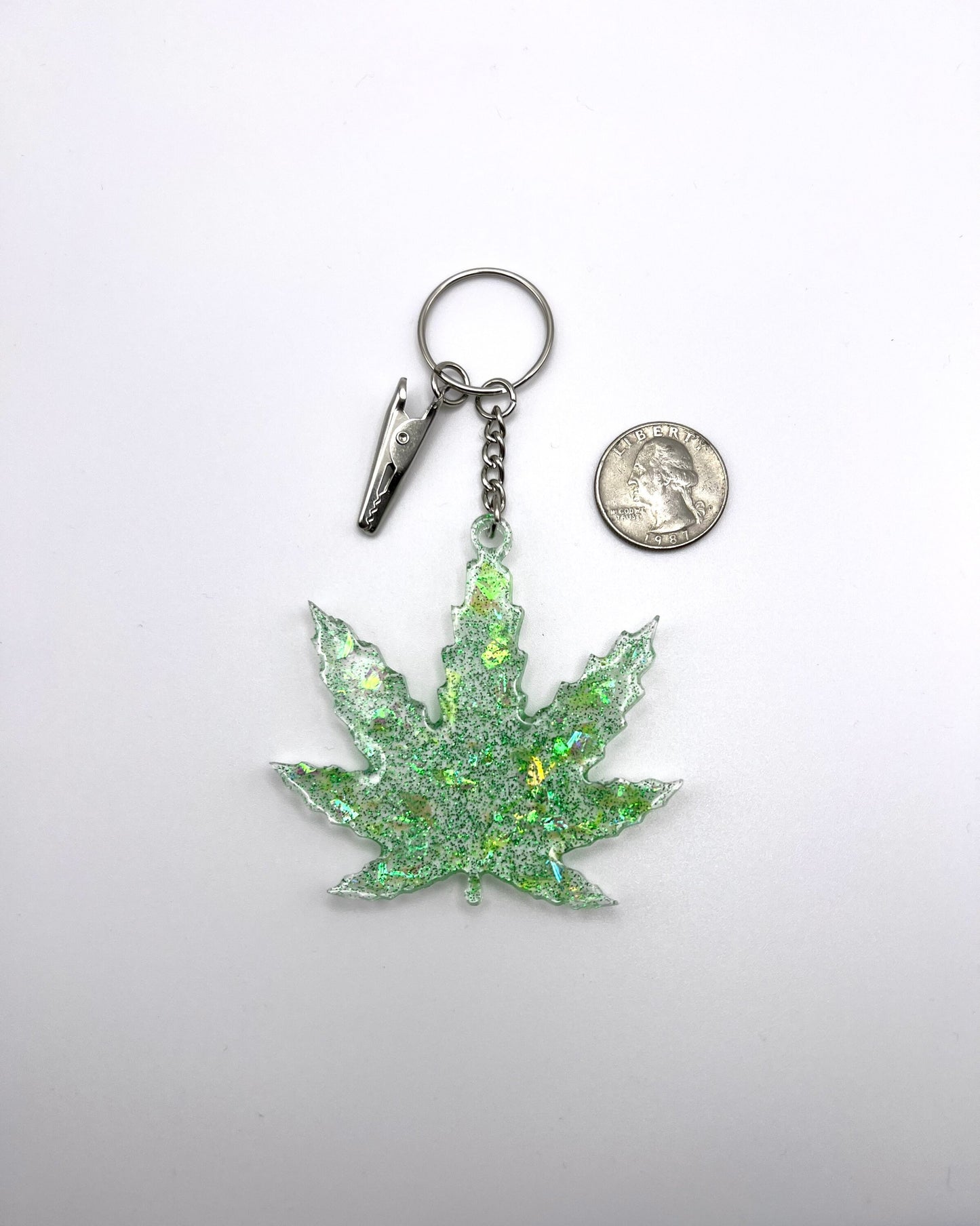 Large Cannabis Leaf Keychain with Clip