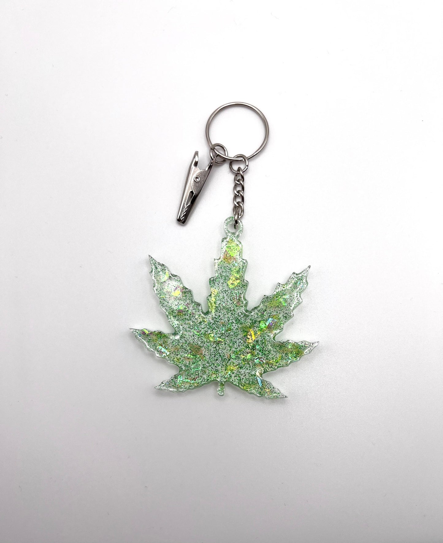 Large Cannabis Leaf Keychain with Clip
