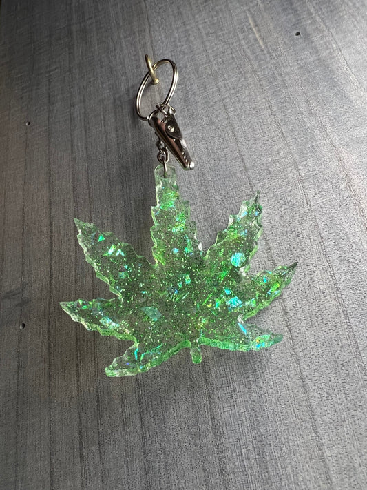 Large Cannabis Leaf Keychain with Clip