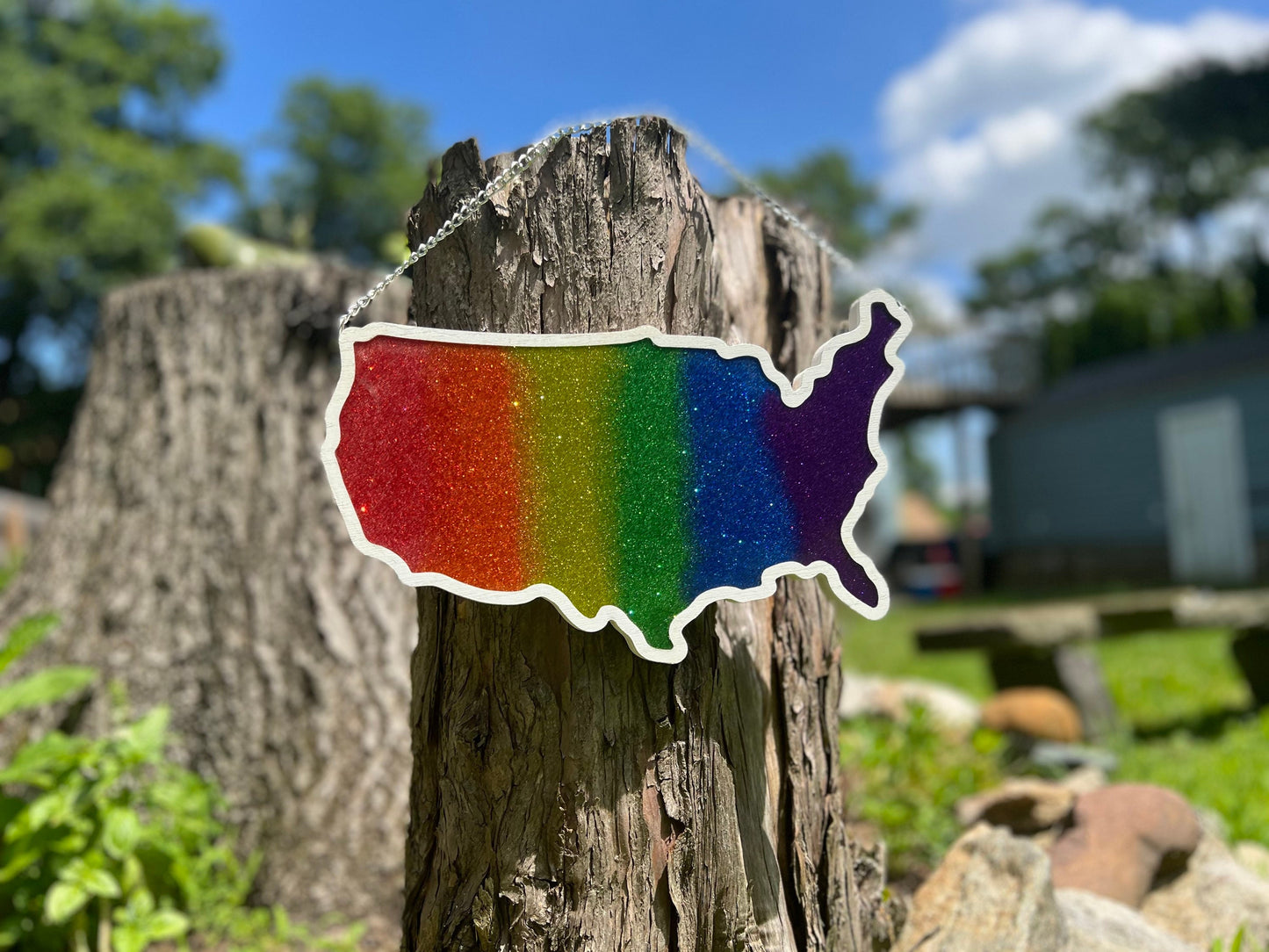 Rainbow USA Map Wall Hanging