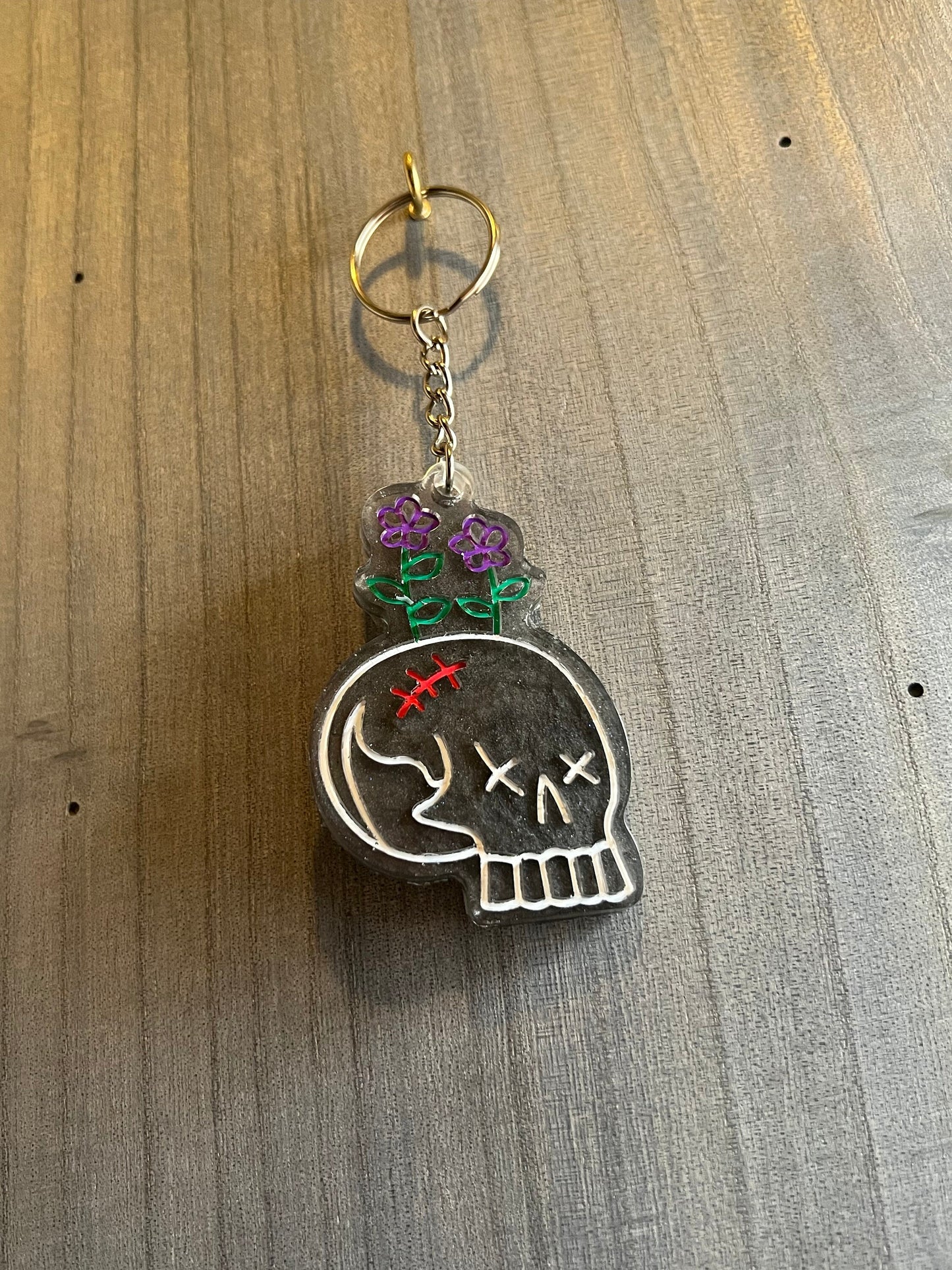 Flower Skull Keychain