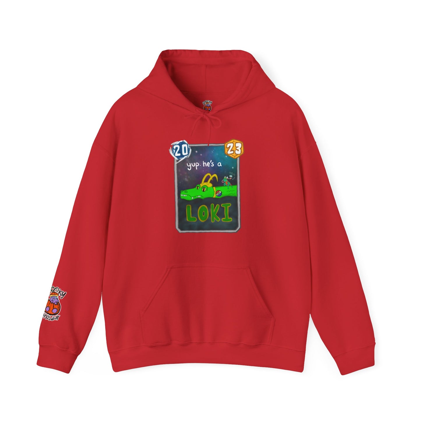 Snap Kang x Spooky Dino Marvel Snap inspired Alligator Loki Card - Unisex Heavy Blend™ Hooded Sweatshirt